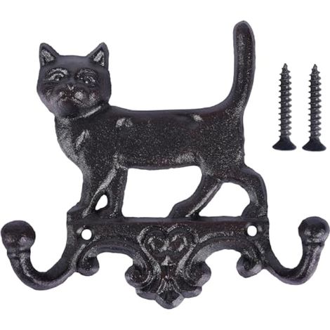 Crochets muraux en fonte en forme de chat, pour décoration murale de chien, porte-clés, cadeau pour porte-serviettes, chapeaux, douche, cuisine, salon, bureau, garage, jardin, extérieur (chat) (1/5)