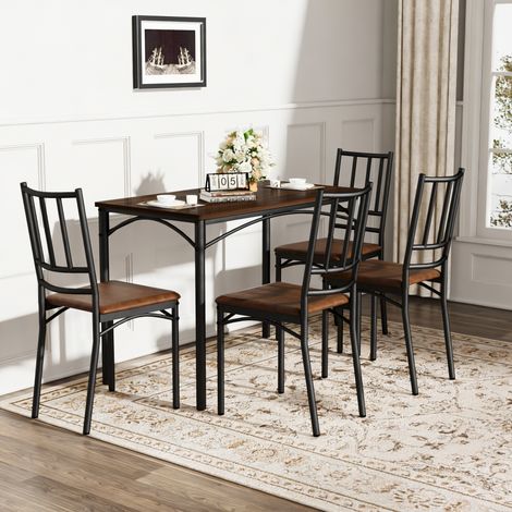 Set tavolo da pranzo con 4 sedie, tavolo da cucina, en noce, 110x60x76,5 cm (1/5)