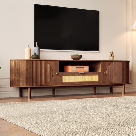 REDOM Mobile TV 175x36x51 cm, ante arrotondate, vano aperto, cassetti scorrevoli, MDF, noce (1/5)