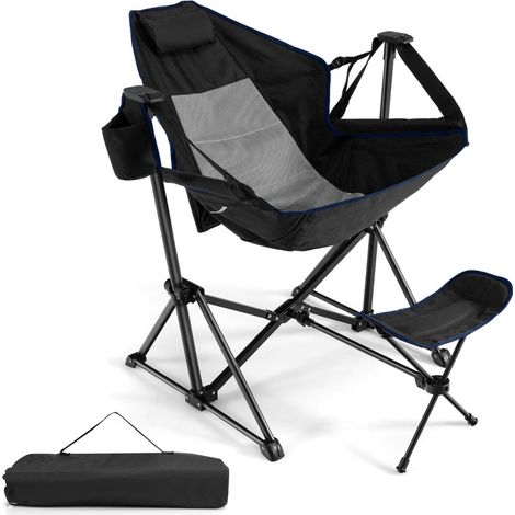 Silla de camping plegable con respaldo reclinable y reposapiés ajustable 120-160 x 91 x 80-107 cm comodidad óptima diseño negro 200011134