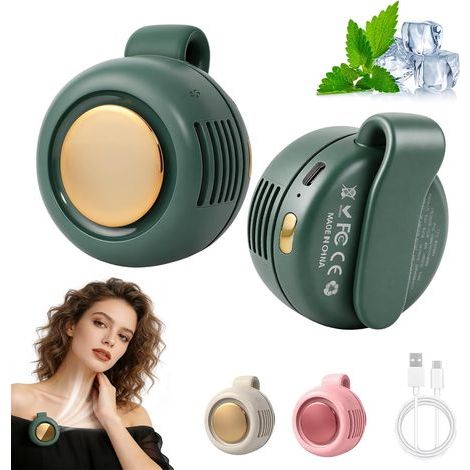 Mini Ventilateur Sans Lames Portable Clip-On, Ventilateur Silencieux 3 Vitesses pour Vêtements, Ceinture ou Sac – Vert (1/5)