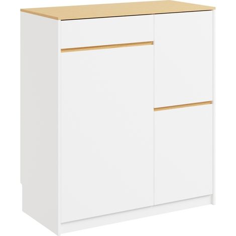 SoBuy Buffet de Cuisine avec Plan de Travail Meuble Rangement avec 3 Tiroirs et 2 Portes Style Scandinave Blanc et Bois 80×38×90 cm Capacité de charge 45 kg FSB111-WN (1/5)