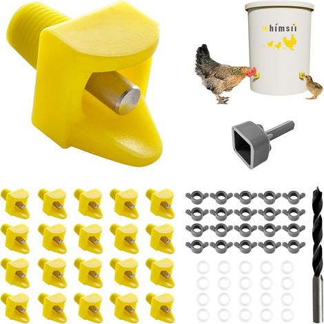 Paquete de 20 sistemas de riego para pollos, soporte lateral horizontal, sistema de riego automático a prueba de fugas, adecuado para pollos, patos, codornices, con broca y (1/5)