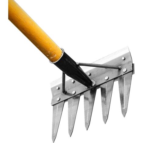 Désherbeur à Main - Outil Multifonction Ergonomique,Râteau désherbeur en acier au carbone Pour jardinage, aménagement paysager, jardin, terrain, , patio, arrière-cour, cour 5 dents (1/5)