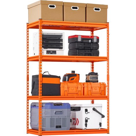 Étagère de Rangement, 1089 kg, Étagère de Garage Métallique Robuste Réglable, 4 Niveaux, 508 x 1016 x 1524 mm, Meuble Rayonnages de Stockage, pour Cuisine, Atelier, Sous-sol, Buanderie, Orange (1/5)