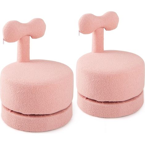 GOPLUS Lot de 2 Chaises Enfant en Velours, Rembourrage en Mousse, Pouf Pivotant à 360° avec Dossier Ergonomique, Tabouret Enfant pour Salon, Chambre, 43x43x57cm, Rose