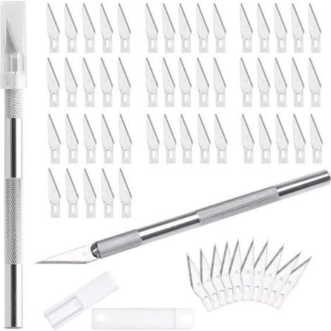 Cutter de précision - Value - 2 Scalpel - 60 lames de rechange - Acier Inoxydable - Poignée légère (1/4)
