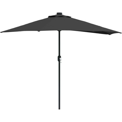 Parasol de jardin noir, dimensions : 294 x 150 x 224 cm, matériau : polyester et acier. (1/5)