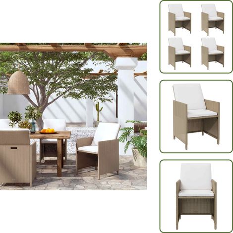 Gartenstühle mit Kissen 4 Stk. Poly Rattan Beige - Gartenstühle - Outdoor Möbel - Rattan Gartenmöbel - Esszimmergarnitur - Lounge Set (1/5)