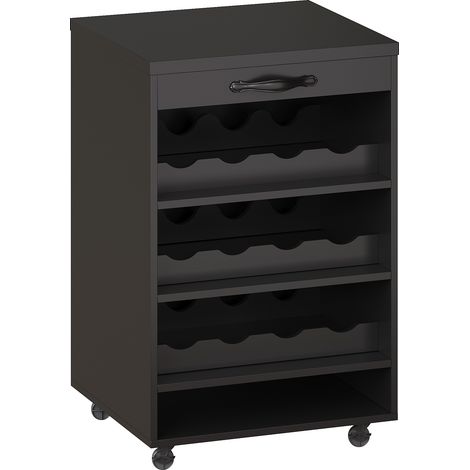 Armoire de cuisine 140 cm avec chariot roulant, armoire haute avec éclairage LED, buffet garde-manger avec porte-verres à vin et range-bouteilles, meuble buffet éclairé pour salon et salle à manger (1/5)