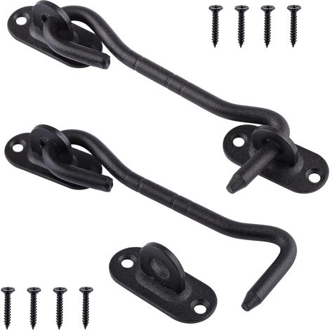 2 x 20 cm Crochets Cabine en Acier Inoxydable Noir - Loquets Crochet de Porte – Serrure à Crochet de Porte pour Porte Coulissante, Armoire, Cabanon, Garage, Jardin - Crochet de Fenêtre