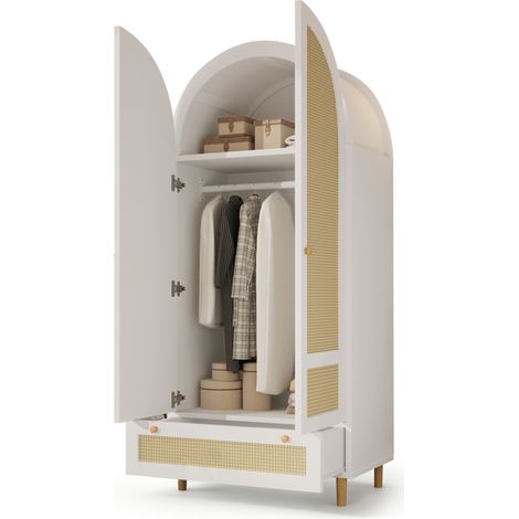 Armoire avec 2 Portes, 1 Tiroir et Penderie, Fermeture Douce, en MDF Blanc, 80 x 50 x 180 cm (1/5)
