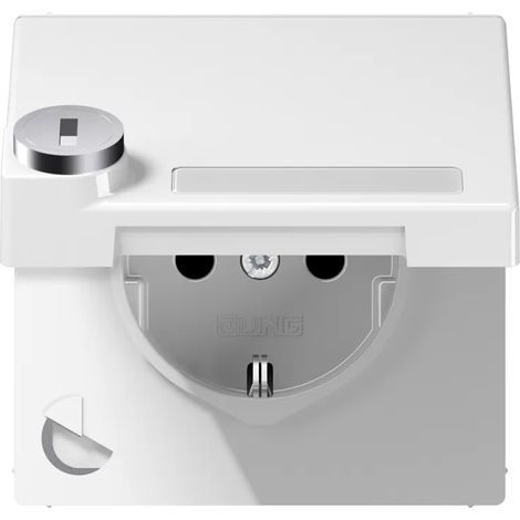 Jung SCHUKO®-Steckdose, 16 A 250 V , mit Schriftfeld, SAFETY+, Klappdeckel, mit Sicherheitsschloss, Thermoplast, Serie LS, alpinweiß LS 1520 NAKLSL WW (1/2)