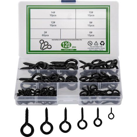 120 Pièces Boulon à Oeil, Crochet à Visser, Piton à Oeillet, Crochet Porte Oeil, Piton de Fixation à Visser avec Filetage pour Décaration Suspension (negro) (1/5)