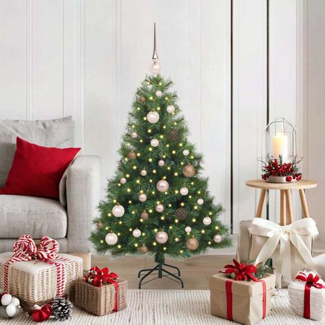 Sapin de Noël Artificiel avec 150 LED Blanc Chaud et 61 Boules Vert 120 cm PE et PVC - PANGIVO (1/5)