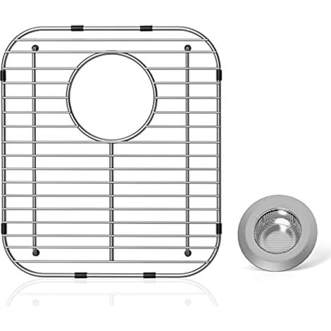 Lot de 1 protecteurs d'évier en acier inoxydable pour évier de cuisine, 33,3 x 29,5 x 2,5 cm, grille d'évier universelle avec drain arrière, grille d'évier en métal résistant à la rouille pour fond (1/5)
