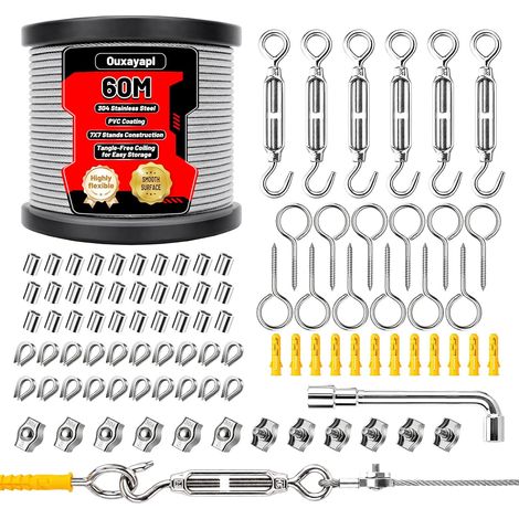 Kit of 60 m 304 Stainless Steel Cable to Hang, Stainless Steel Cable 2 mm (1/5)