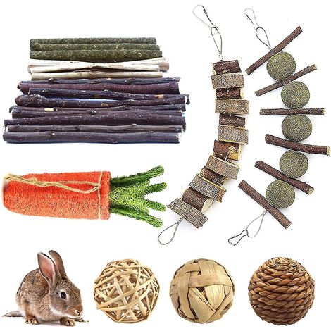 bâtonnets à mâcher pour lapins, boules de foin et friandises pour lapins et chinchillas (1/4)