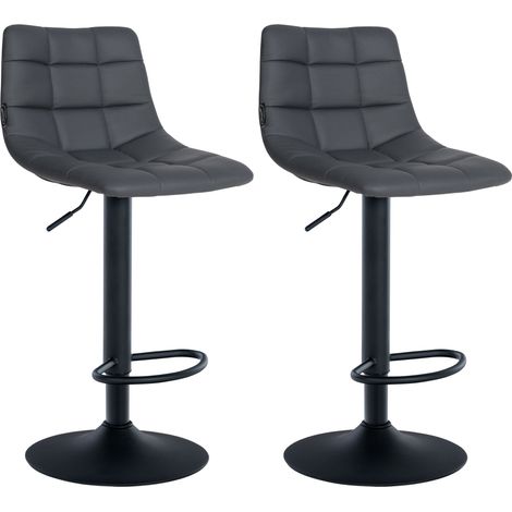 Set di 2 sgabelli da bar con base sintetica grigia, base in metallo nero opaco, regolabile in altezza e poggiapiedi TDB10636
