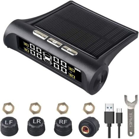 Système solaire de surveillance de la pression des pneus de voiture, Alarme de voiture sans fil universelle Capteurs externes (1/4)
