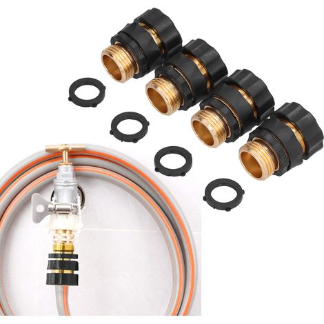 Kit de raccordement rapide universel pour tuyau d'arrosage, comprenant 4 pièces, avec raccords, adaptateurs et connecteurs en laiton.