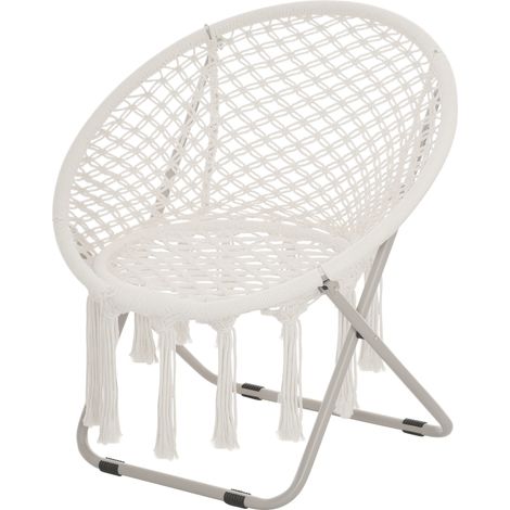 Loveuse fauteuil rond de jardin fauteuil lune papasan pliable grand confort macramé coton polyester beige