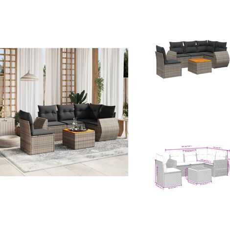 Salon de jardin 6 pcs avec coussins gris résine tressée - Ensemble Salon De Jardin - Meuble Extérieur - Résine Tressée - Rotin Synthétique - Acacia (1/3)