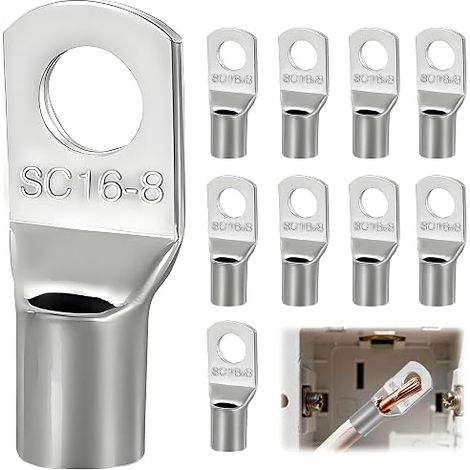 Cosses Annulaires En Cuivre, Cosses Tubulaires 16mm² M8, Cosse à œillet Electrique Ronde Pour Câbles De Batterie De Véhicules Automobiles Motos (1/5)