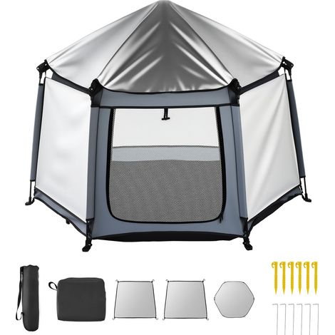 Mophorn Parc Bébé 150x150 cm, Aire de Jeu Pliable et Portable avec Auvent UPF 50+, Sac de Transport, Maille Aérée, Idéal pour Intérieur, Extérieur, Parc ou Plage (1/5)