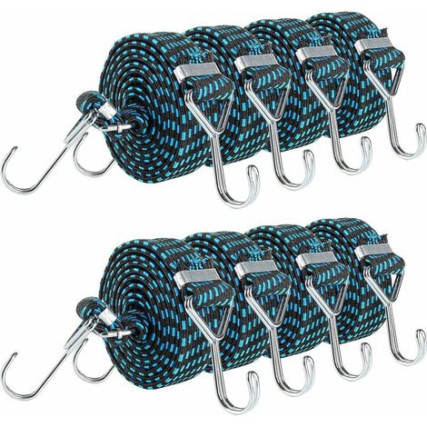 Lot de 8 tendeurs élastiques avec crochets, sangles élastiques réglables de 2 m, tendeurs élastiques de 3 cm de large pour bagages, camping en voiture, bâches (1/5)