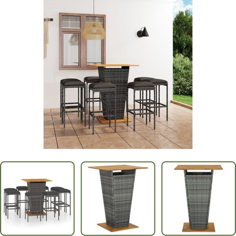 vidaXL Barhocker - 9-tlg. Gartenbar-Set mit Kissen Poly Rattan Grau (1/5)