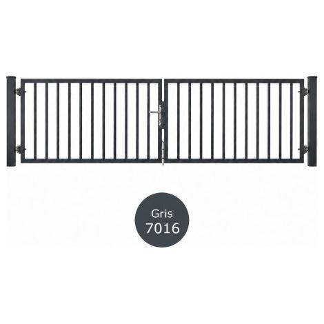 Portail battant barreaudé acier ouverture réversible H 100 x L 300 cm - gris (1/5)