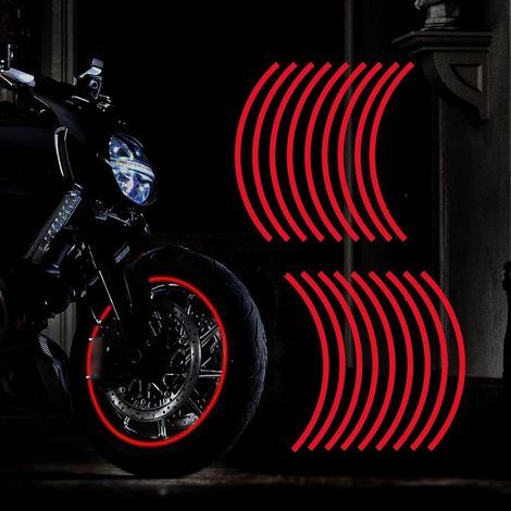 17 "Autocollant réfléchissant de bande de jante de roue pour roues de moto Voiture de cyclisme Vélo Vélo Nuit Réfléchissant Sécurité Décoration Stripe Universel (Rouge) (1/5)