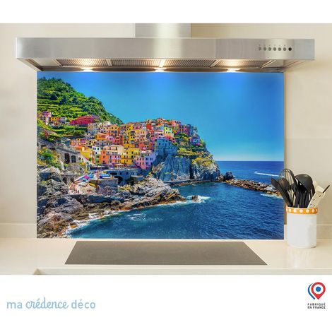Fond de hotte : Italie Cinque Terre - Verre trempé - 90 cm - 50 cm