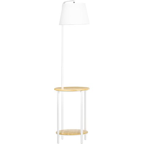Lámpara de pie de 162 cm, 40 W, con 2 estantes, pantalla de lino y estructura de acero blanco (1/5)