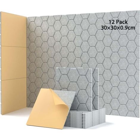 12 panneaux auto-adhésifs insonorisants, panneaux d'isolation acoustique, 30x30x0,9 cm, adaptés à l'isolation acoustique des murs, portes et plafonds. (1/5)