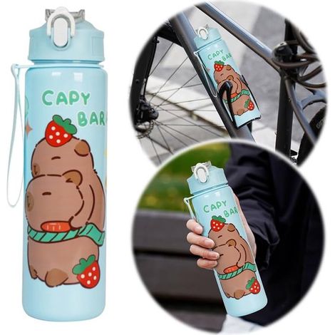 Bottiglia da 700 ml con design a forma di capibara, tazza da viaggio grande con cannuccia e manico, stile sportivo. (1/5)