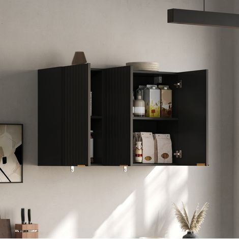 Armadio a parete per cucina a 3 ante nero MDF 90 x 29 x 60 cm OKWISH (1/5)