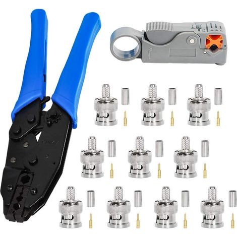 Pince a Sertir BNC + Dénudeur de câbles coaxiaux + 10 Connecteurs à Sertir BNC pour RG58 pour retirer la gaine des câbles coaxiaux (1/5)