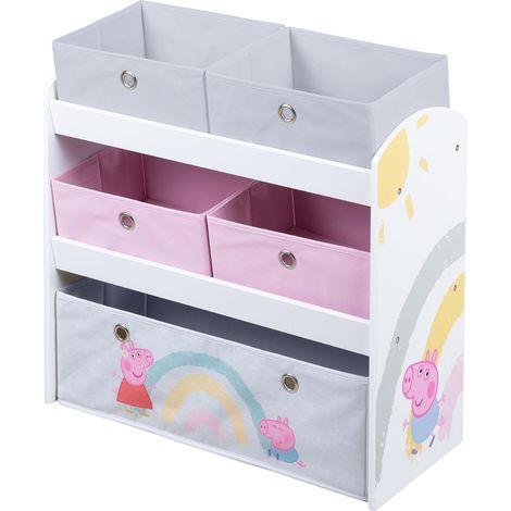 roba Scaffalatura Peppa Pig - 5 Scatole Colorate in Tela Incluse - per Giocattoli, Vestiti, Libri - Mobile per la Cameretta - Robusta, Stabile e Resistente - per Bambini - Legno Laccato Bianco (1/4)