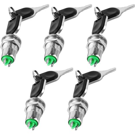 5 pièces interrupteur de verrouillage à clé électrique ON Off interrupteur à clé interrupteurs rotatifs en métal 2Pin avec clés assorties pour téléphone armoire compteur boîte Etc (1/5)
