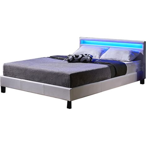 HOME DELUXE - LED Bett ASTRO - Weiß, 180 x 200 cm - inkl. Matratze und Lattenrost I Polsterbett Design Bett inkl. Beleuchtung  LED Polsterbett Bett Bettgestellt