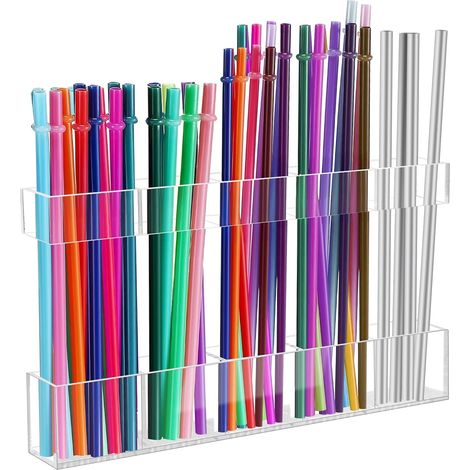 Porta cannucce in acrilico per anta del mobile, organizer per cannucce riutilizzabili. Retro adesivo, accessori da cucina, grande, 24,1 cm (9,5"), trasparente.