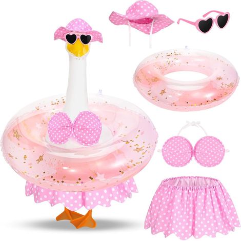 Disfraz de ganso para jardín de cemento de 58 cm de altura: Conjunto de disfraz para jardín, divertida decoración para exteriores, accesorios de decoración para el porche (rosa) (1/5)
