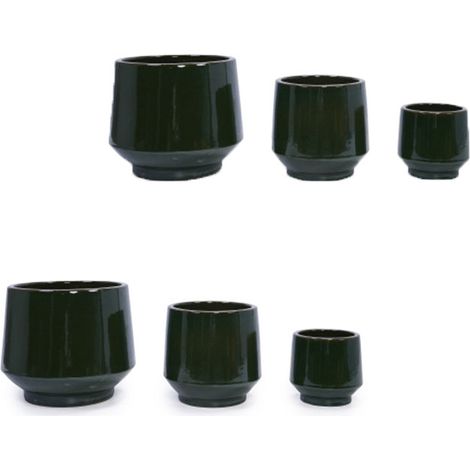 6er-Set teiliges handgemachtes Keramikpflanztopf-Set (Ø 38,1/28/22,9 cm), dunkelgrüne Glasur, musterlos, ideal für Fensterblatt/Geigenfeige, Innen/Außen, atmungsaktive Tonware.