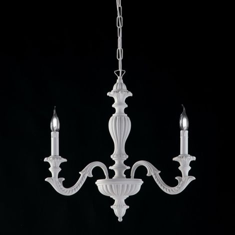 Lámpara de araña de madera blanca shabby tres luces 43x h57 cm