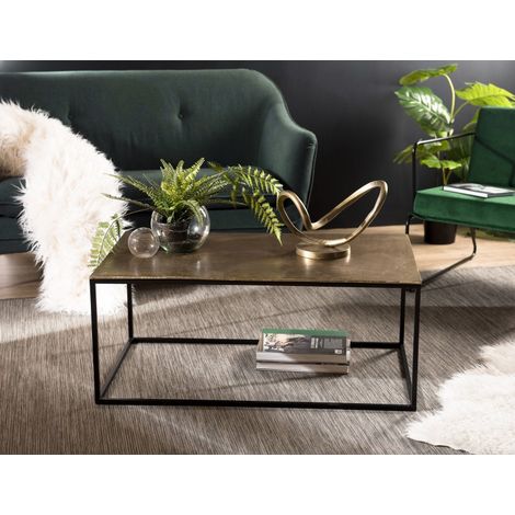 JOHAN - Table basse rectangulaire 98x57cm aluminium doré pieds noirs (1/5)
