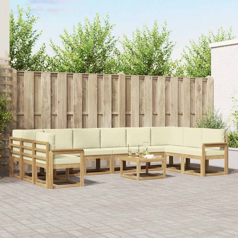 vidaXL Outdoor-Sofagarnitur mit Kissen 11 pcs Weiß und Creme (1/5)