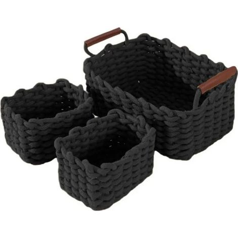 Panier de rangement en corde de coton, lot de 3. Organisateurs rectangulaires naturels et décoratifs, no - Noir Mixed Sizes (3-Pack) (1/5)