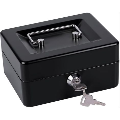 Caisse à monnaie avec clé, caisse avec plateau de comptage des pièces, petite tirelire portable pour maison, bureau et événements, 15 x 12 x 8 cm (1/5)